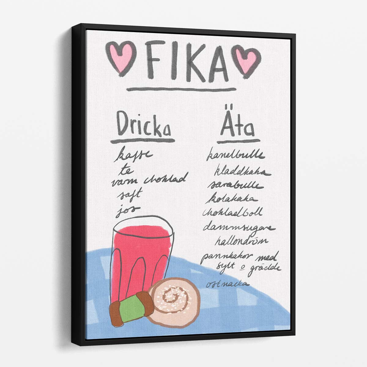 Swedish Fika Typography Illustration, Inspirational Kitchen Wall Art by Luxuriance Designs, made in USA