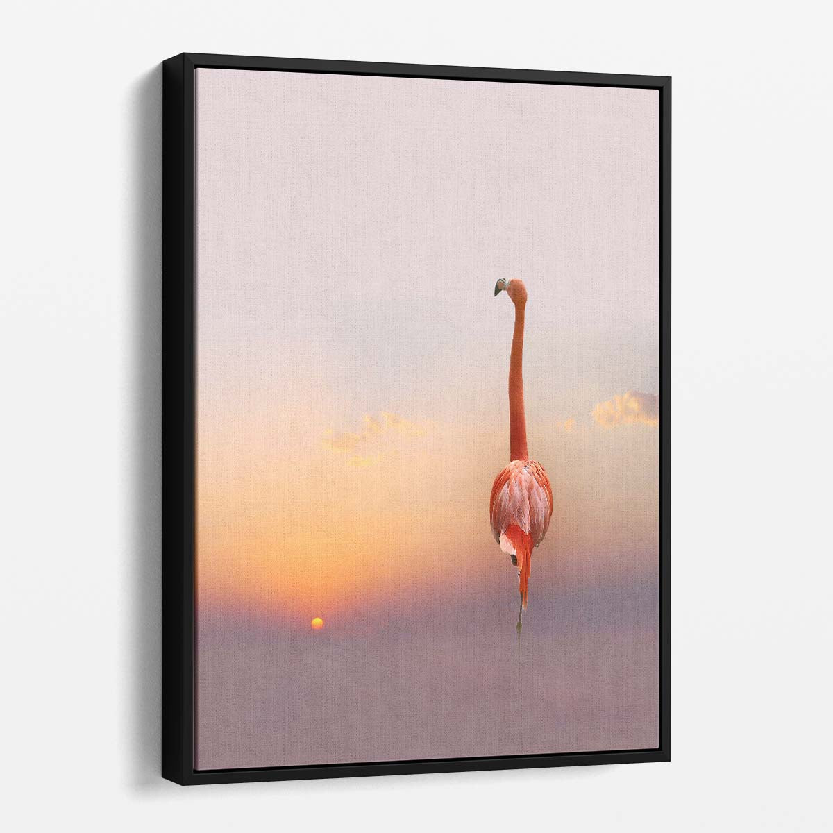 Romantic Pink Flamingo Sunset Photography Pastel Seascape Wall Art by Luxuriance Designs, made in USA