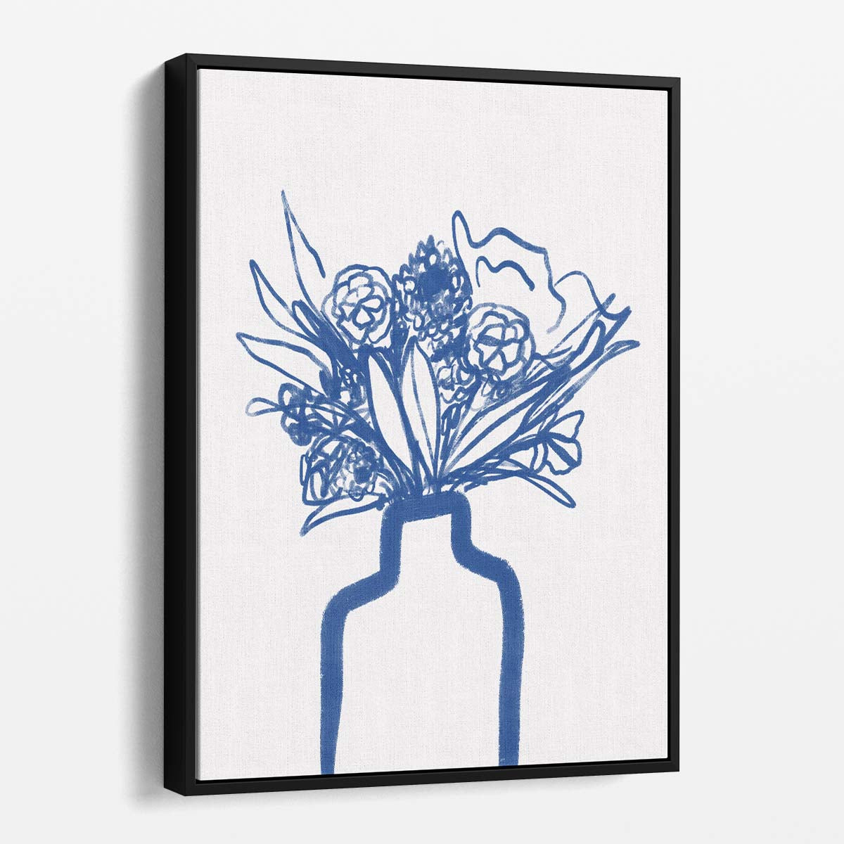 Boho Style Blue Floral Illustration, Hand-Drawn Vase Botanical Wall Art by Luxuriance Designs, made in USA
