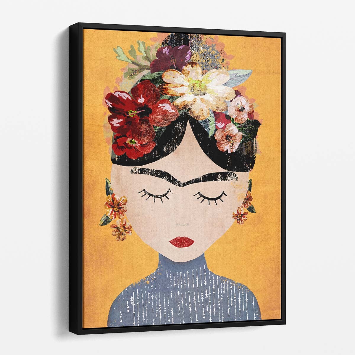 Frida Kahlo Floral Portrait Illustration by Treechild in Yellow by Luxuriance Designs, made in USA