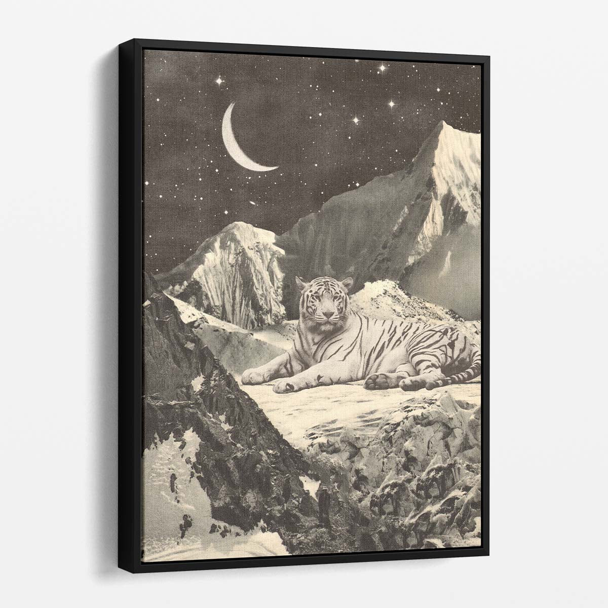 Winter Landscape Tiger Illustration Snowy Mountains & Starry Night Sky by Luxuriance Designs, made in USA