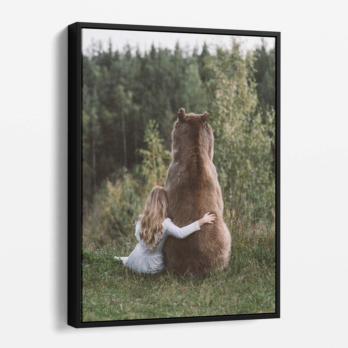 Romantic Fantasy Photography Child's Tender Embrace with Guardian Brown Bear by Luxuriance Designs, made in USA