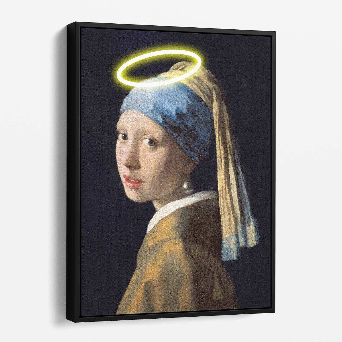 Illustrated Vermeer's Girl with Pearl Earring & Halo Digital Art by Luxuriance Designs, made in USA