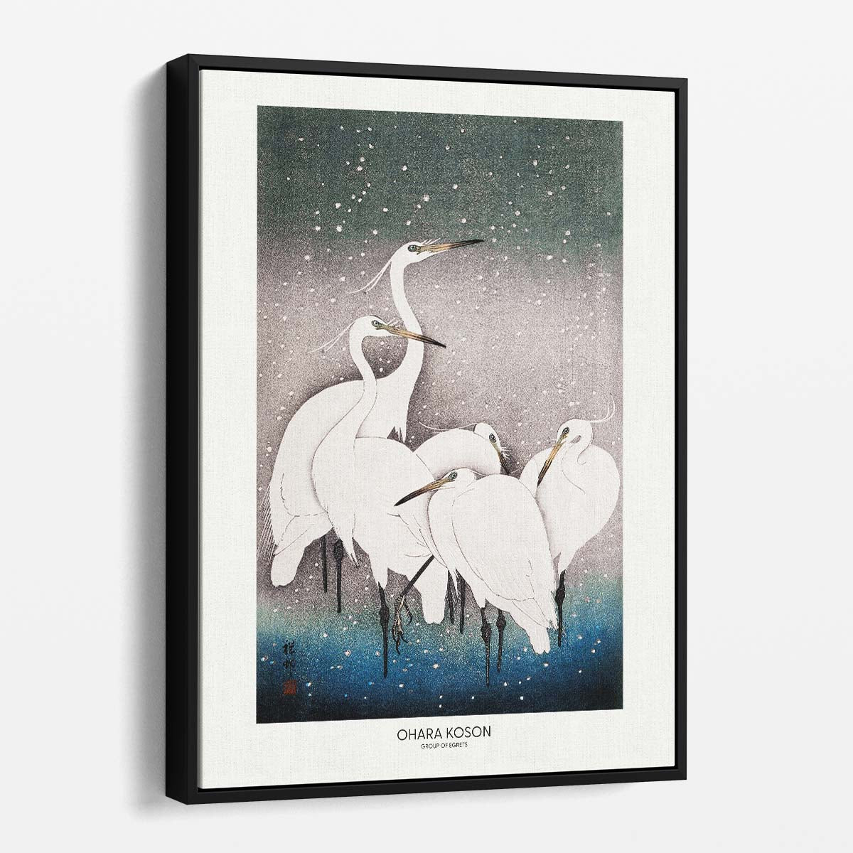 Vintage Japandi Egret Group Illustration by Ohara Koson by Luxuriance Designs, made in USA