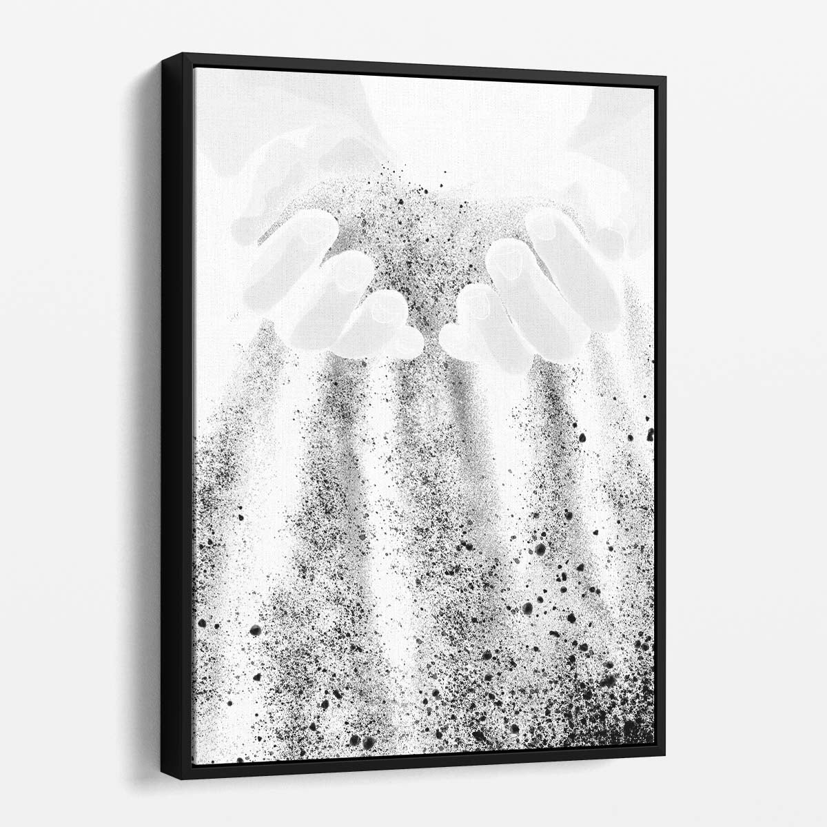 Figurative Illustration of Hands Pouring Sand, BW Graphic Art by Luxuriance Designs, made in USA