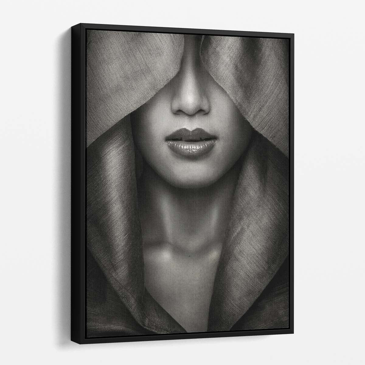Monochrome Hooded Woman Portrait Photography Wall Art by Luxuriance Designs, made in USA