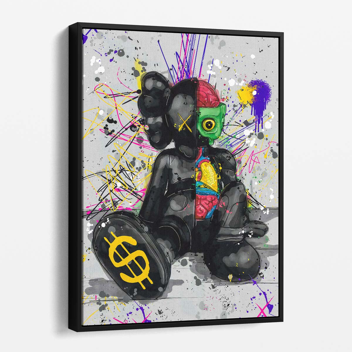 Hypebeast Black Kaws Graffiti Murakami Wall Art by Luxuriance Designs. Made in USA.