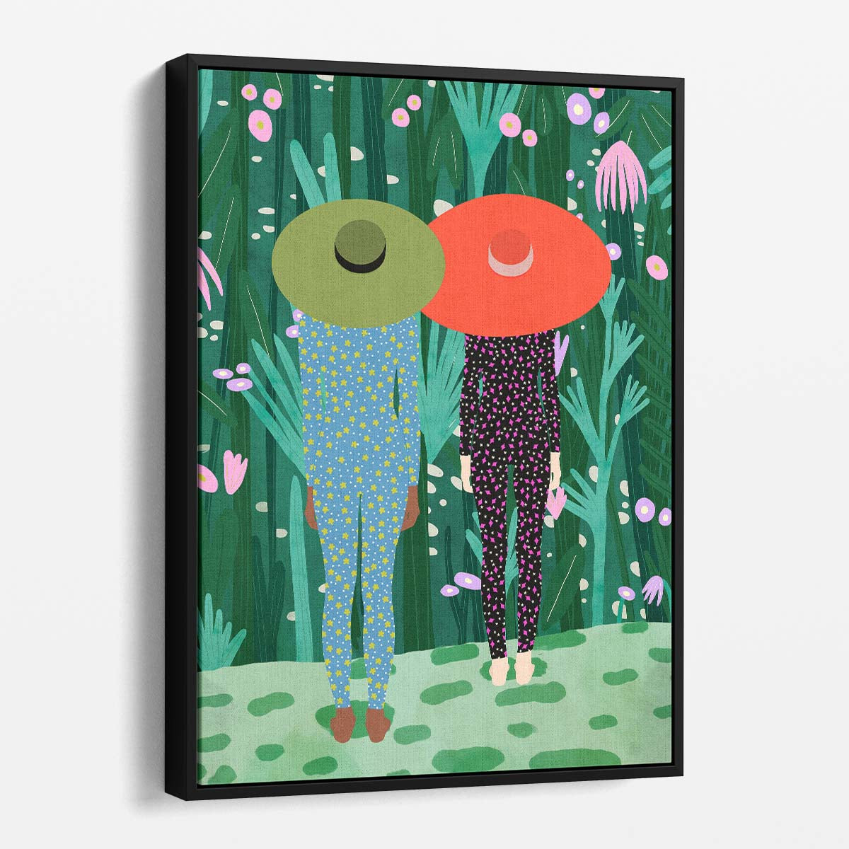 Tropical Jungle Illustration of Women with Hats, Botanical Artwork by Luxuriance Designs, made in USA