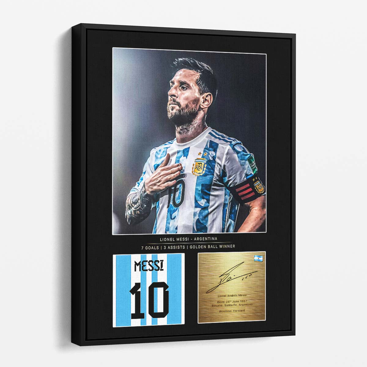 Leo Messi Golden Ball World Cup Signature Wall Art by Luxuriance Designs. Made in USA.