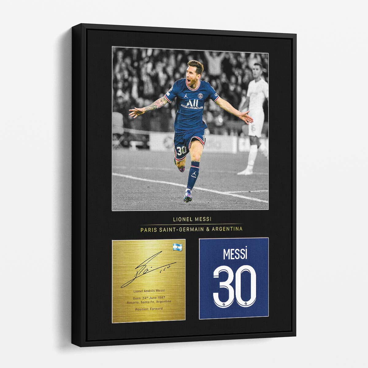 Leo Messi Paris Saint Germain Signature Wall Art by Luxuriance Designs. Made in USA.