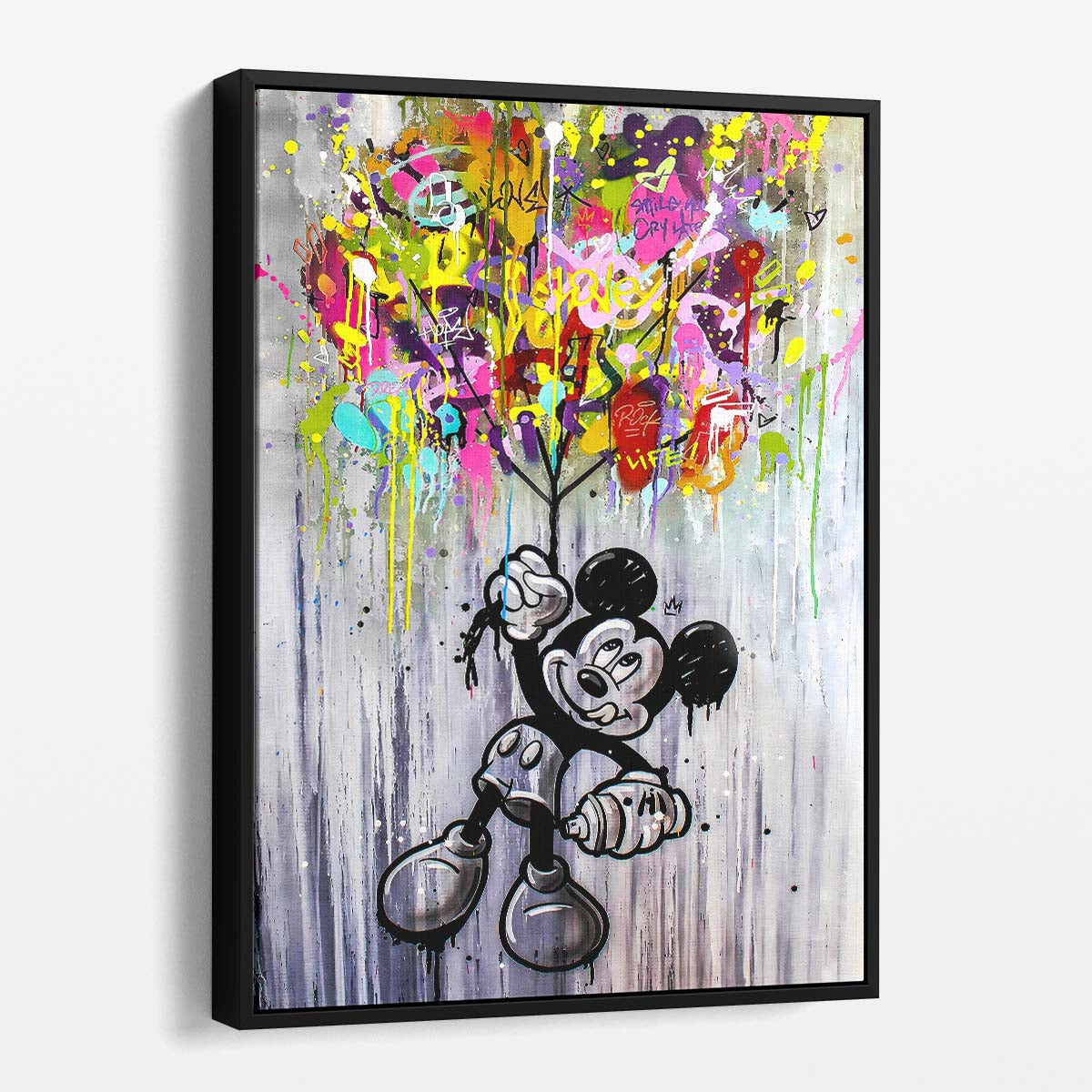 Mickey Mouse Holding Balloons Graffiti Wall Art by Luxuriance Designs. Made in USA.