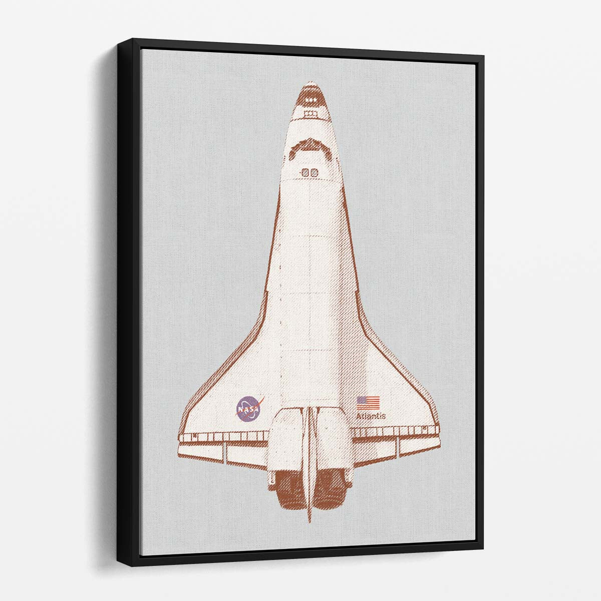 NASA Atlantis Space Shuttle Illustrated Aviation Poster, USA by Luxuriance Designs, made in USA