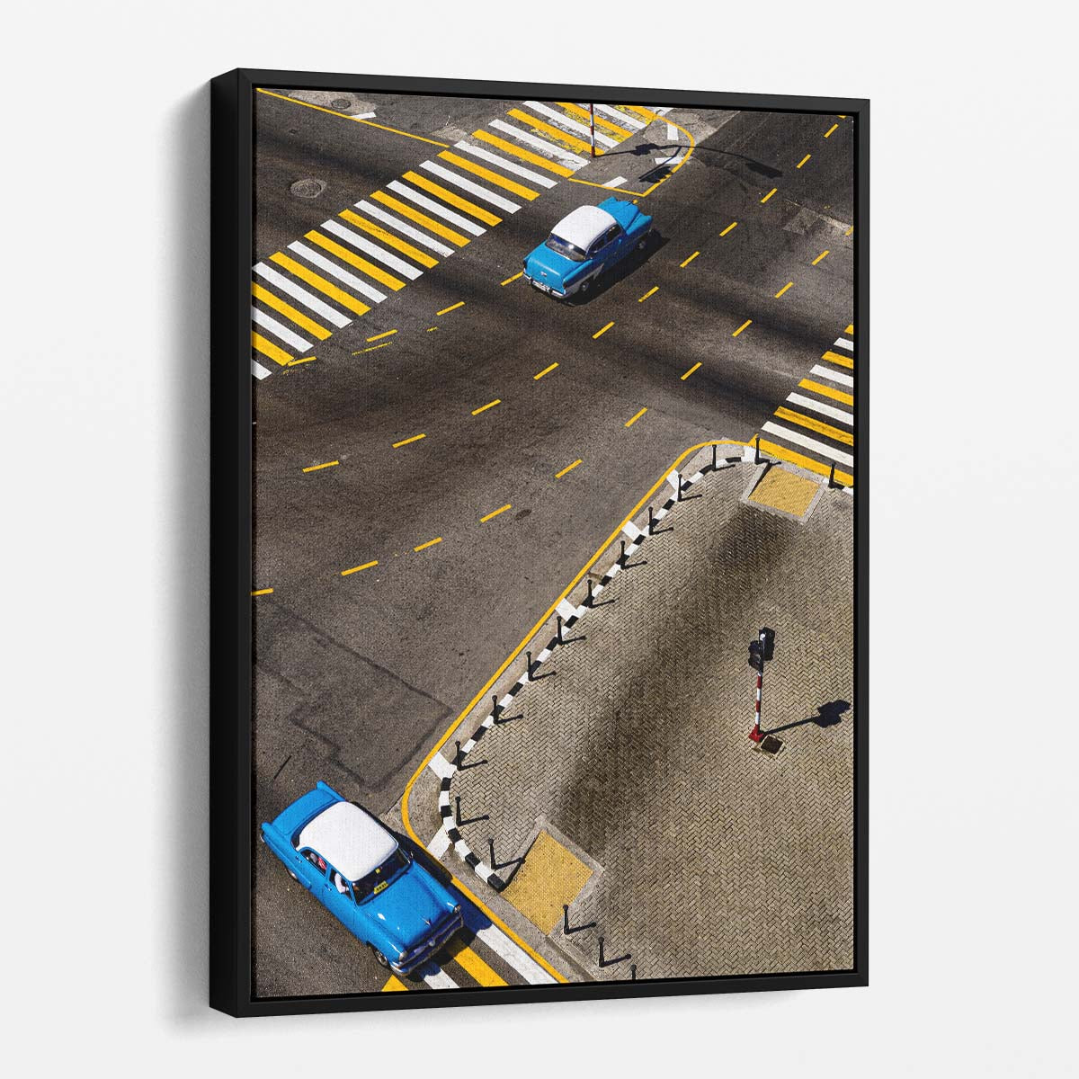Vintage Havana Street Photography Classic Cars & Colorful Crosswalk Aerial View by Luxuriance Designs, made in USA