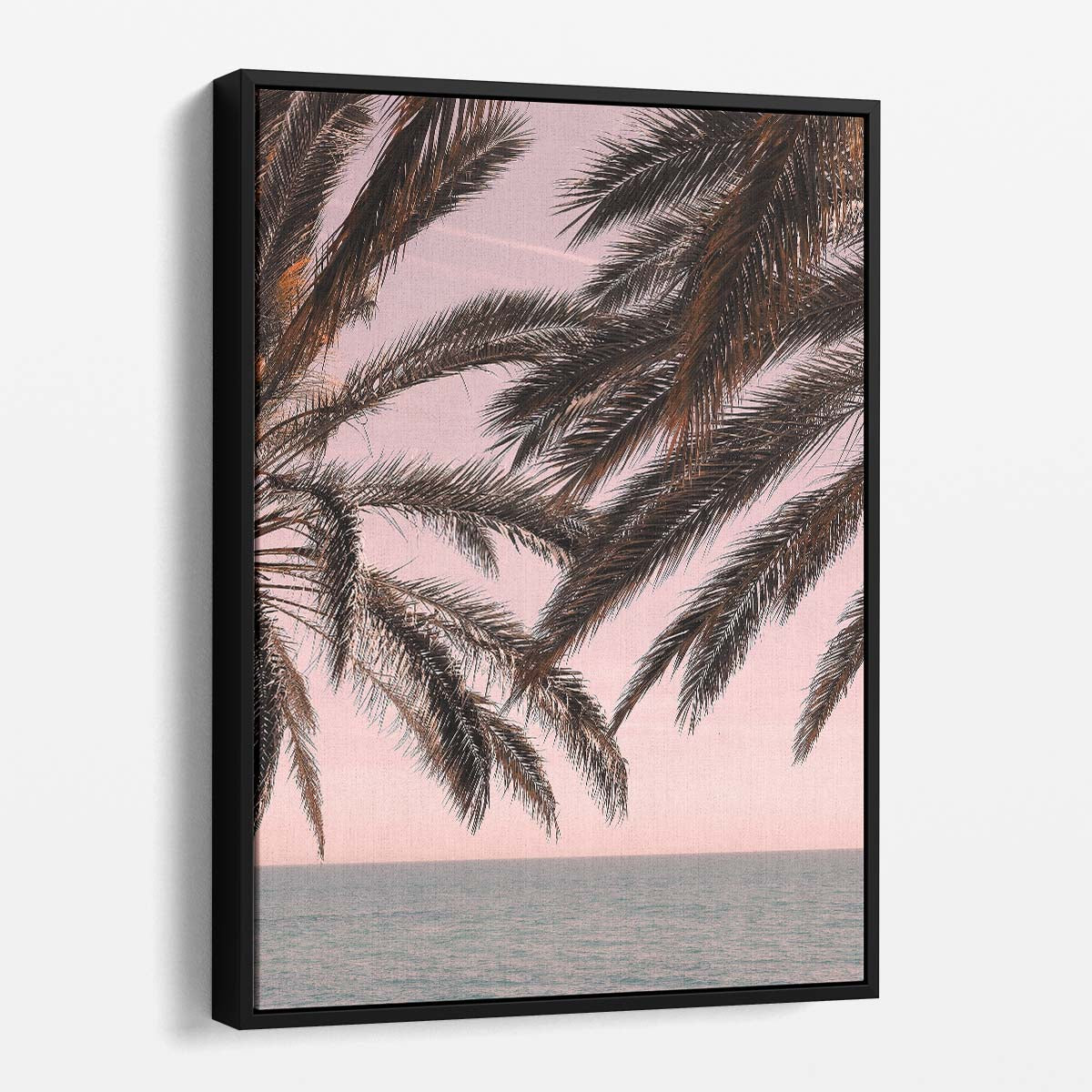 Exotic Palm Tree Seascape Photography, Pink Tropical Beach Sunset by Luxuriance Designs, made in USA