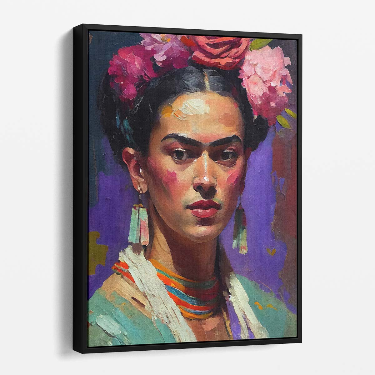 Frida Kahlo Portrait Illustration, Colorful Digital Art with Flowers by Luxuriance Designs, made in USA