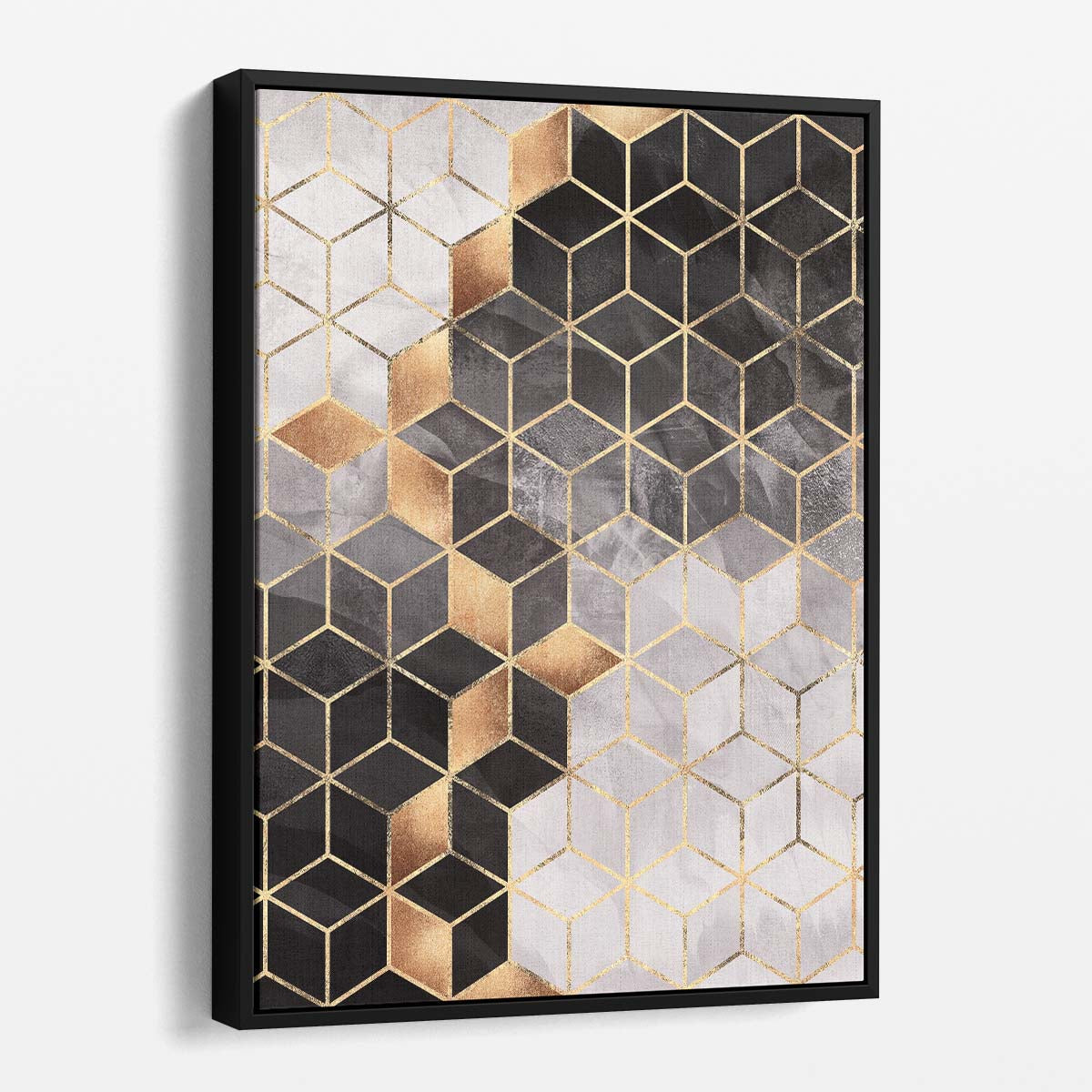 Elisabeth Fredriksson Golden Geometric Cube Illustration Wall Art by Luxuriance Designs, made in USA
