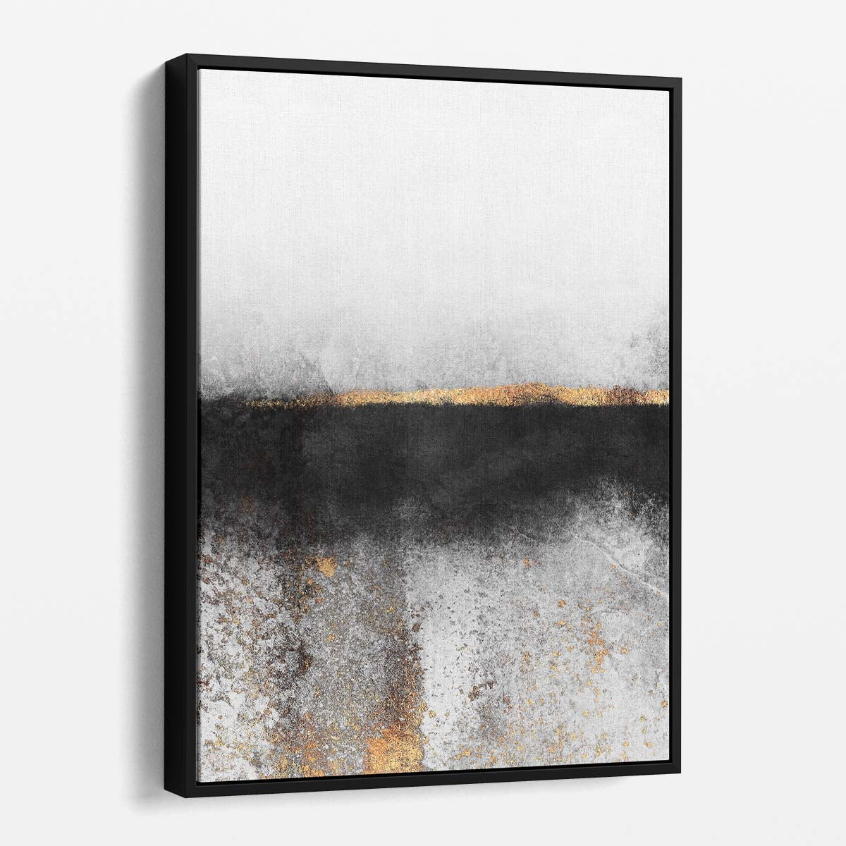 Minimalist Soot and Gold Abstract Canvas Illustration with Peeling Paint Texture by Luxuriance Designs, made in USA