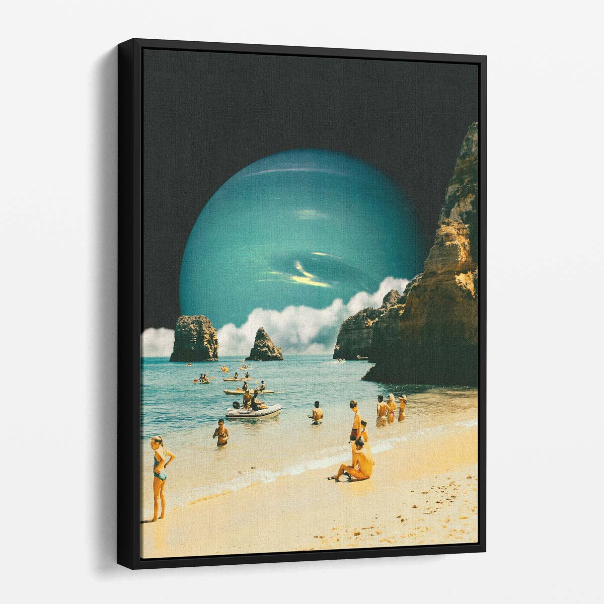 Retro Futuristic Space Beach Digital Collage Illustration Artwork by Luxuriance Designs, made in USA