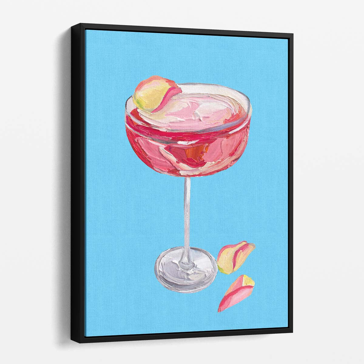 Colorful Painted Illustration of Sparkling Rose Gin Cocktail Wall Art by Luxuriance Designs, made in USA