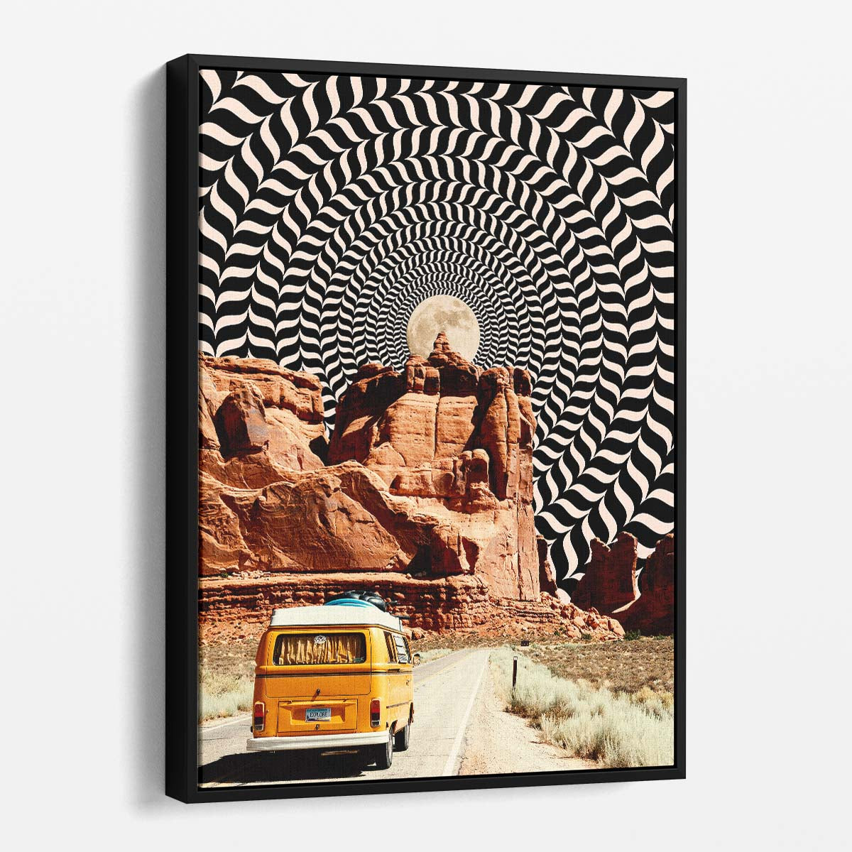 Vintage Surreal Moon Road Trip Collage Illustration Artwork by Luxuriance Designs, made in USA