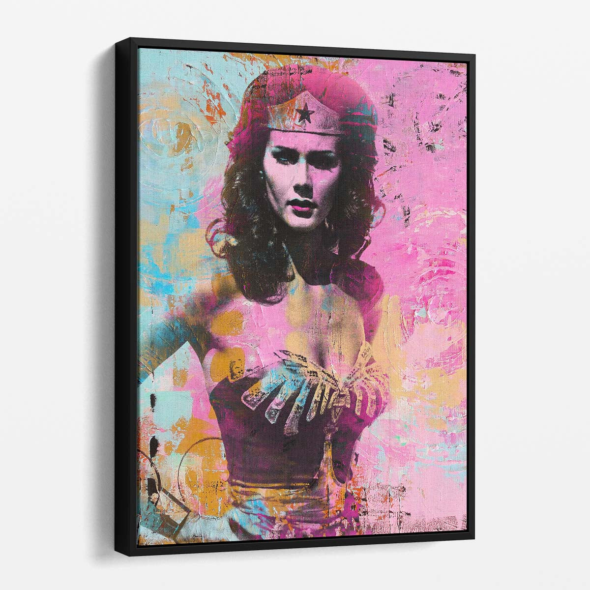 Vintage Wonder Woman Circles Graffiti Wall Art by Luxuriance Designs. Made in USA.