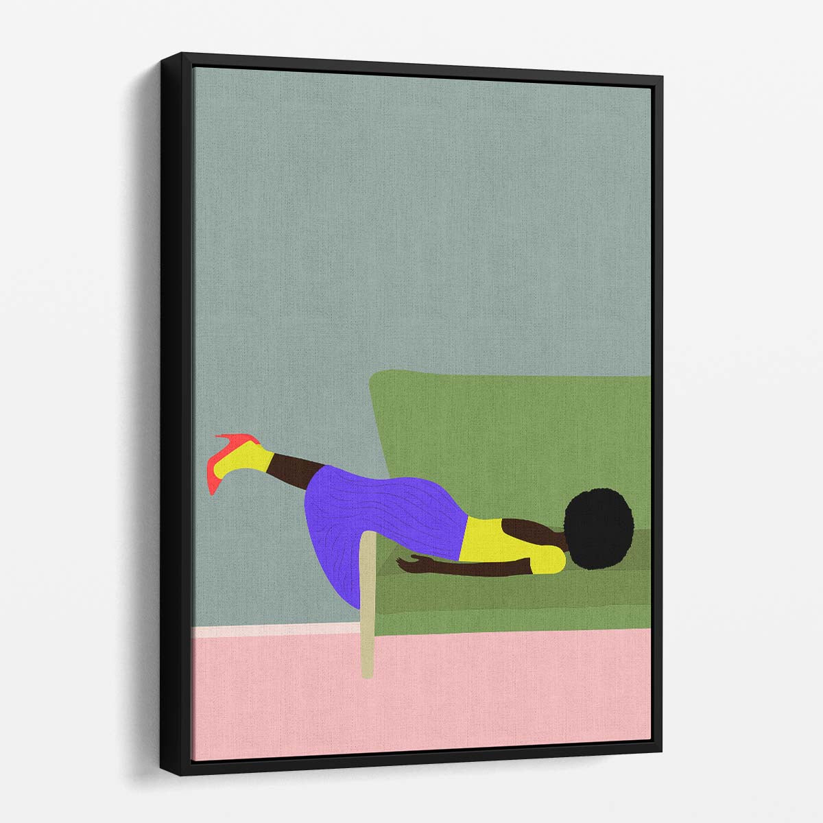 Black Woman Resting on Sofa Illustration, Fashionable Wall Art by Luxuriance Designs, made in USA