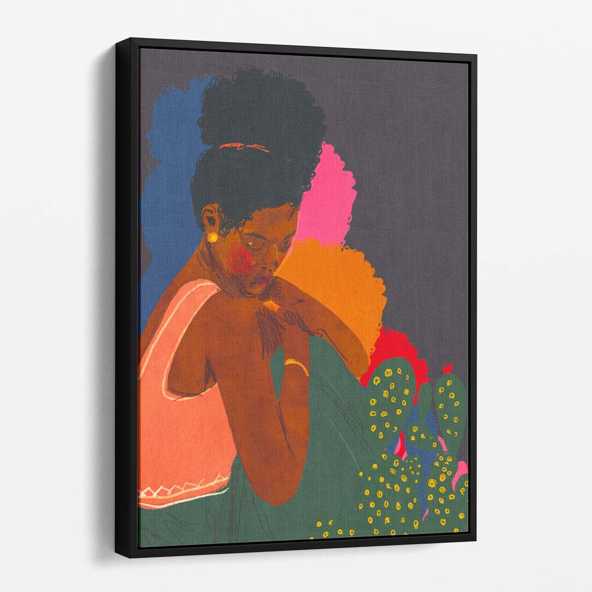 Colorful Figurative Illustration of Resting Black Woman by Gigi Rosado by Luxuriance Designs, made in USA