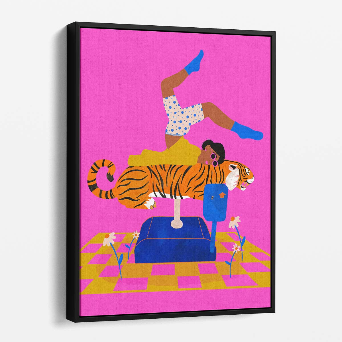 Surreal Floral Woman Posing on Tiger Illustration Art by Luxuriance Designs, made in USA