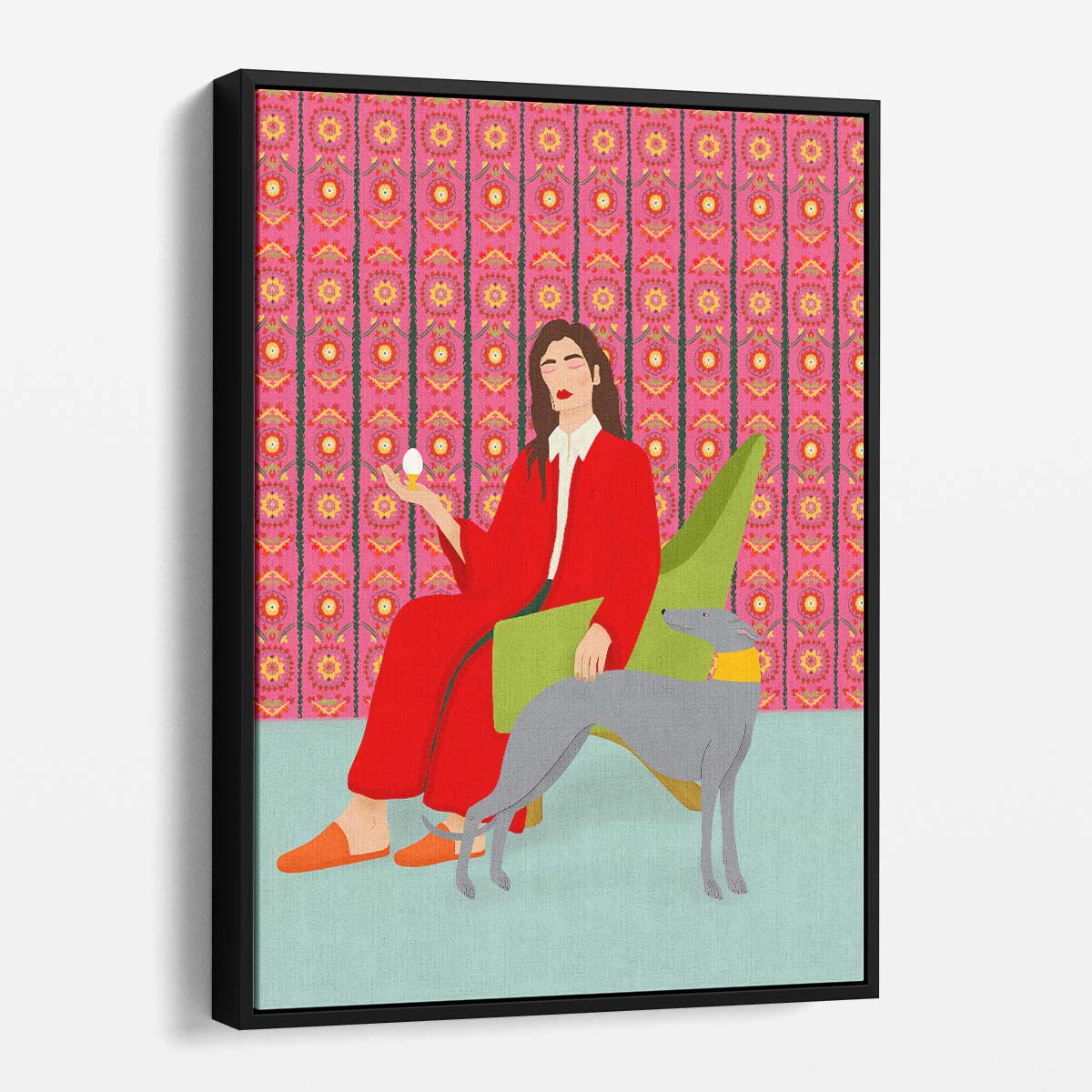 Elegant Greyhound Dog and Woman Dream Illustration Wall Art by Luxuriance Designs, made in USA