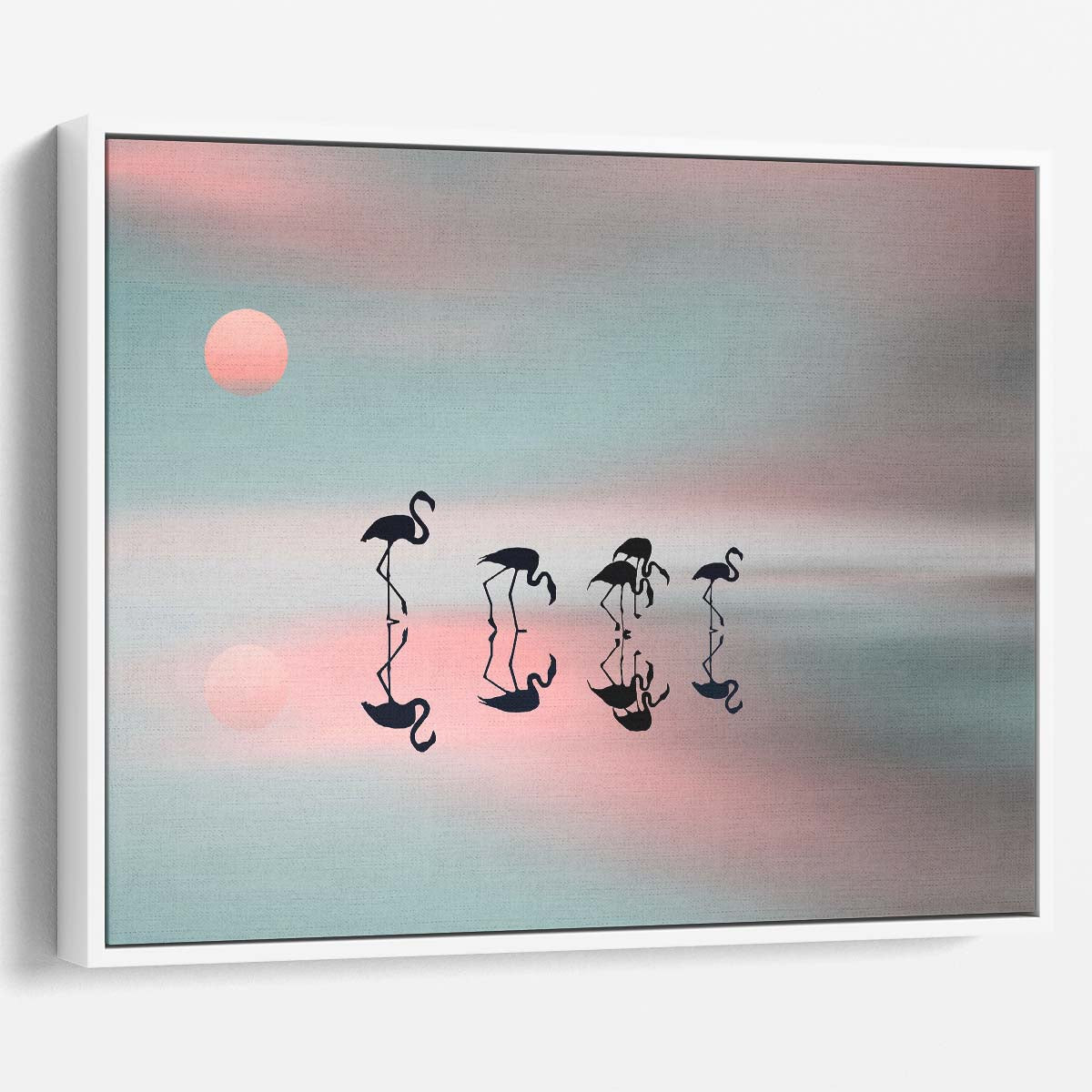 Dreamy Flamingo Flock at Sunset Surreal Photography Wall Art