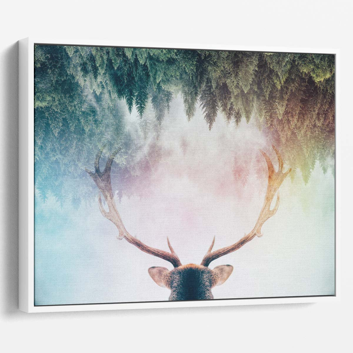 Surreal Pine Forest & Antlered Deer Double Exposure Wall Art