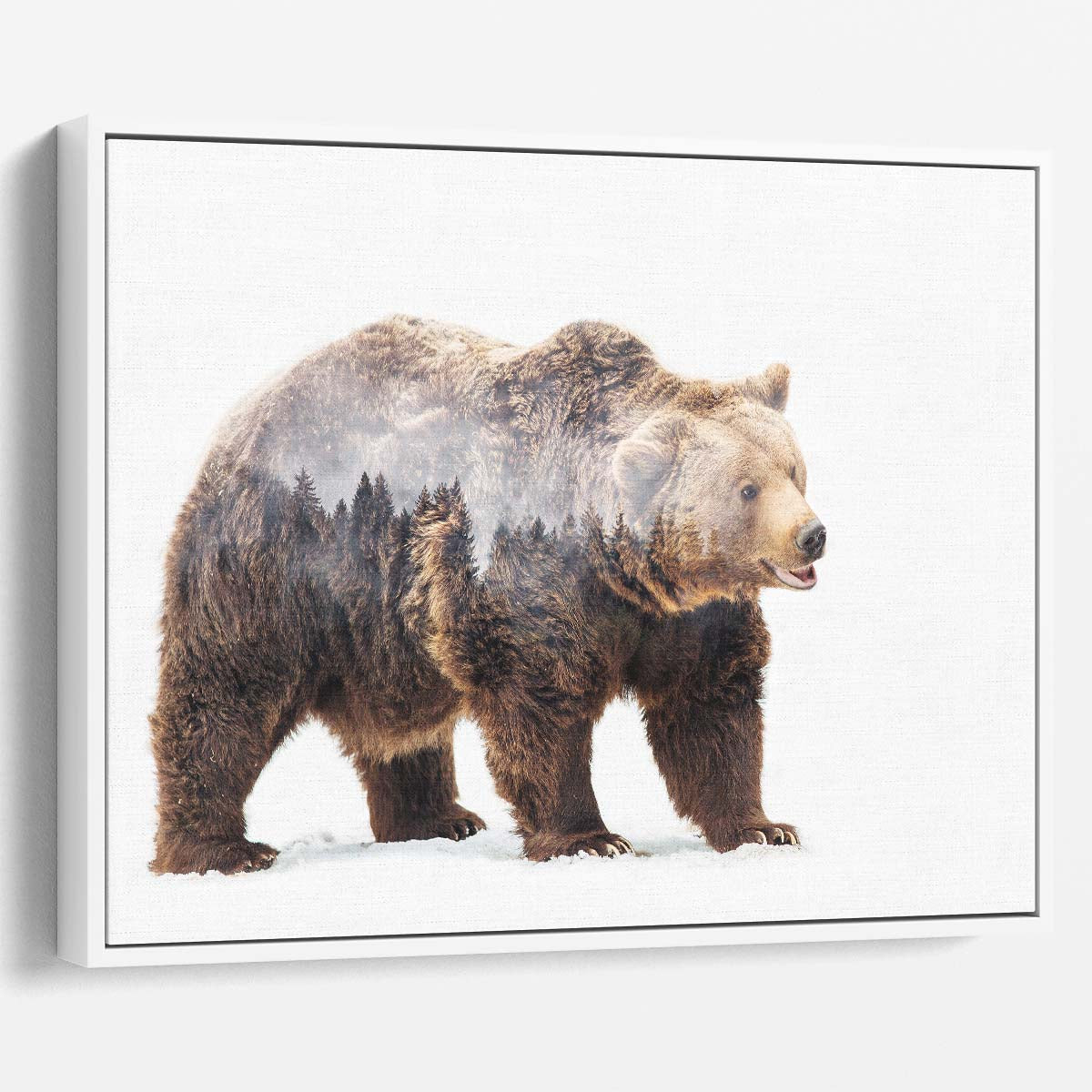 Foggy Forest Bear Double Exposure Wall Art by Luxuriance Designs. Made in USA.