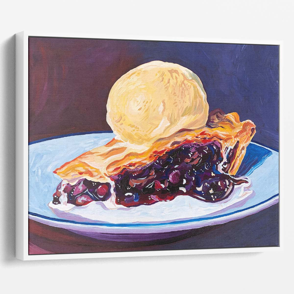 Vibrant Blueberry Pie & Ice Cream Painting Wall Art by Luxuriance Designs. Made in USA.