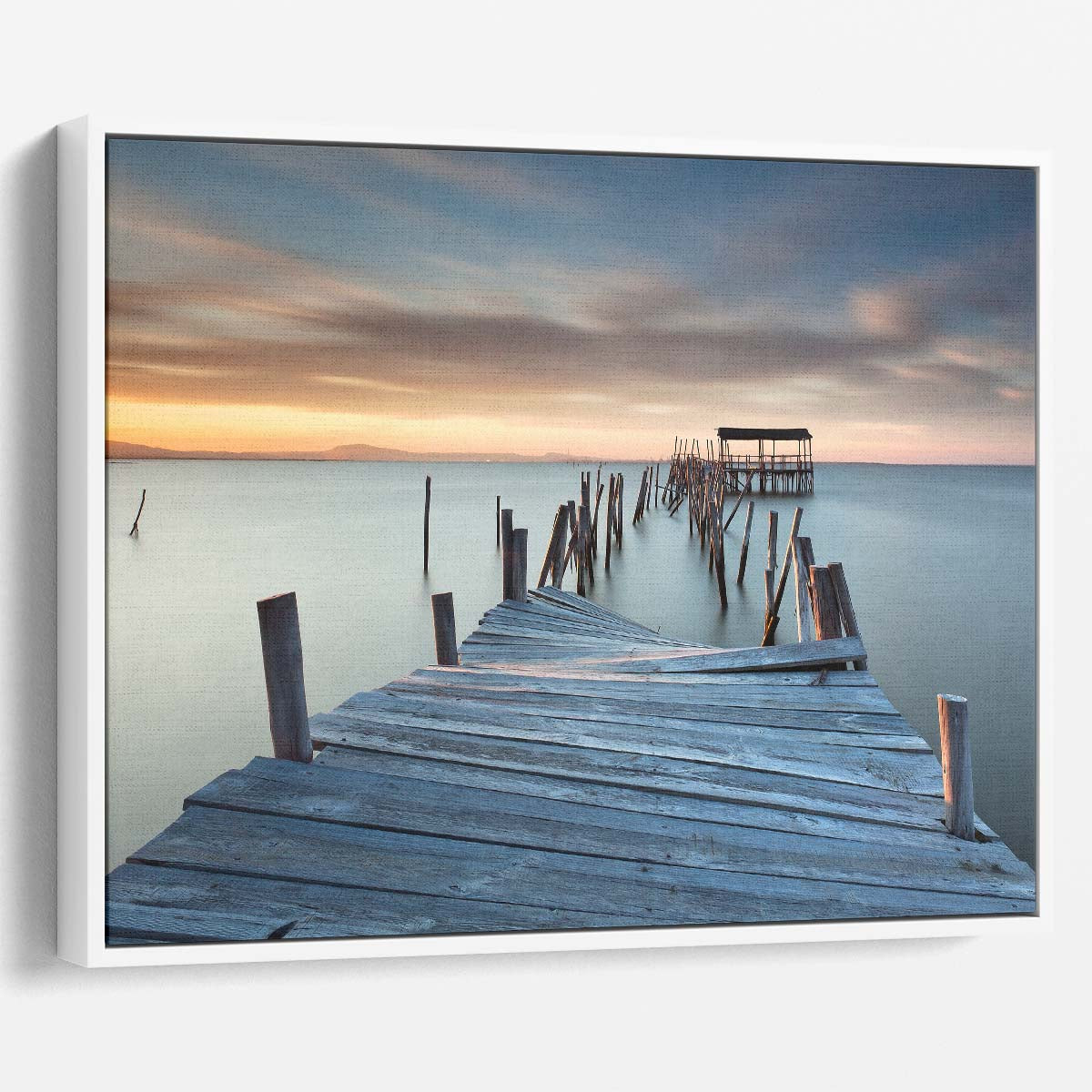 Decaying Pier Sunset Seascape Portugal Wall Art by Luxuriance Designs. Made in USA.