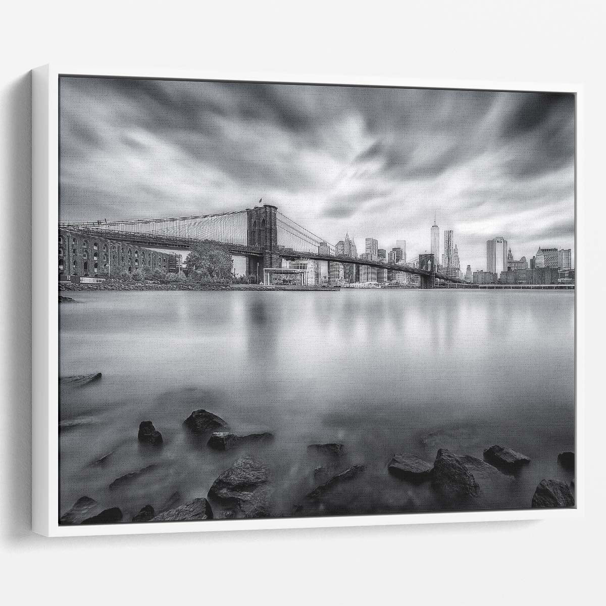 Iconic Brooklyn Bridge NYC Monochrome Skyline Wall Art by Luxuriance Designs. Made in USA.
