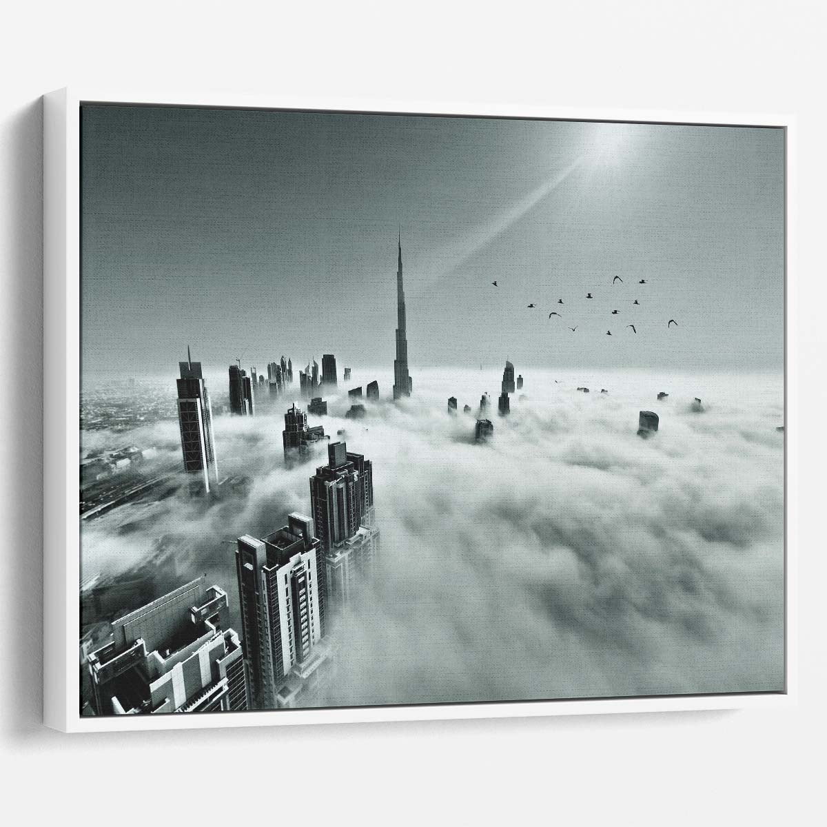 Dubai's Iconic Burj Khalifa Skyline Foggy View Wall Art by Luxuriance Designs. Made in USA.