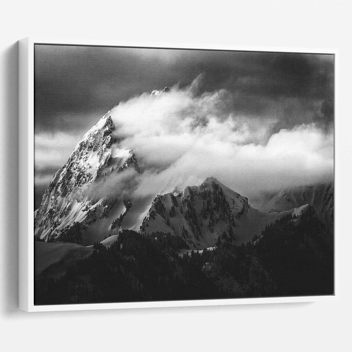 Monochrome Mountain Summit Cloudy Sky Landscape Photography Wall Art