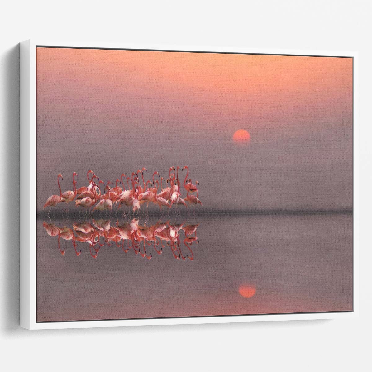Sunset Flamingo Flock Reflection Wall Art by Anna Cseresnjes by Luxuriance Designs. Made in USA.