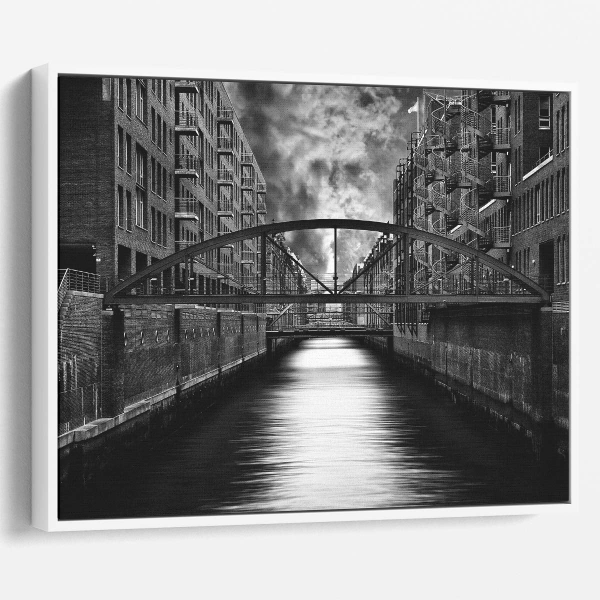 Hamburg Canal Bridge Monochrome Cityscape Photography Wall Art