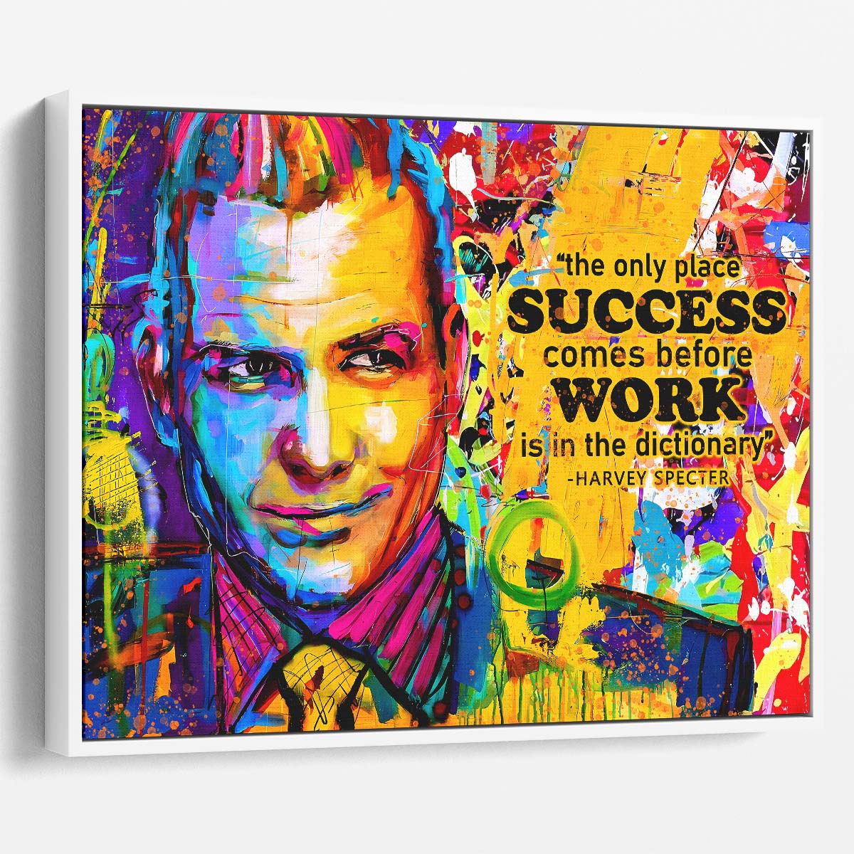 Harvey Specter Success Comes Before Work Quote Graffiti Wall Art by Luxuriance Designs. Made in USA.
