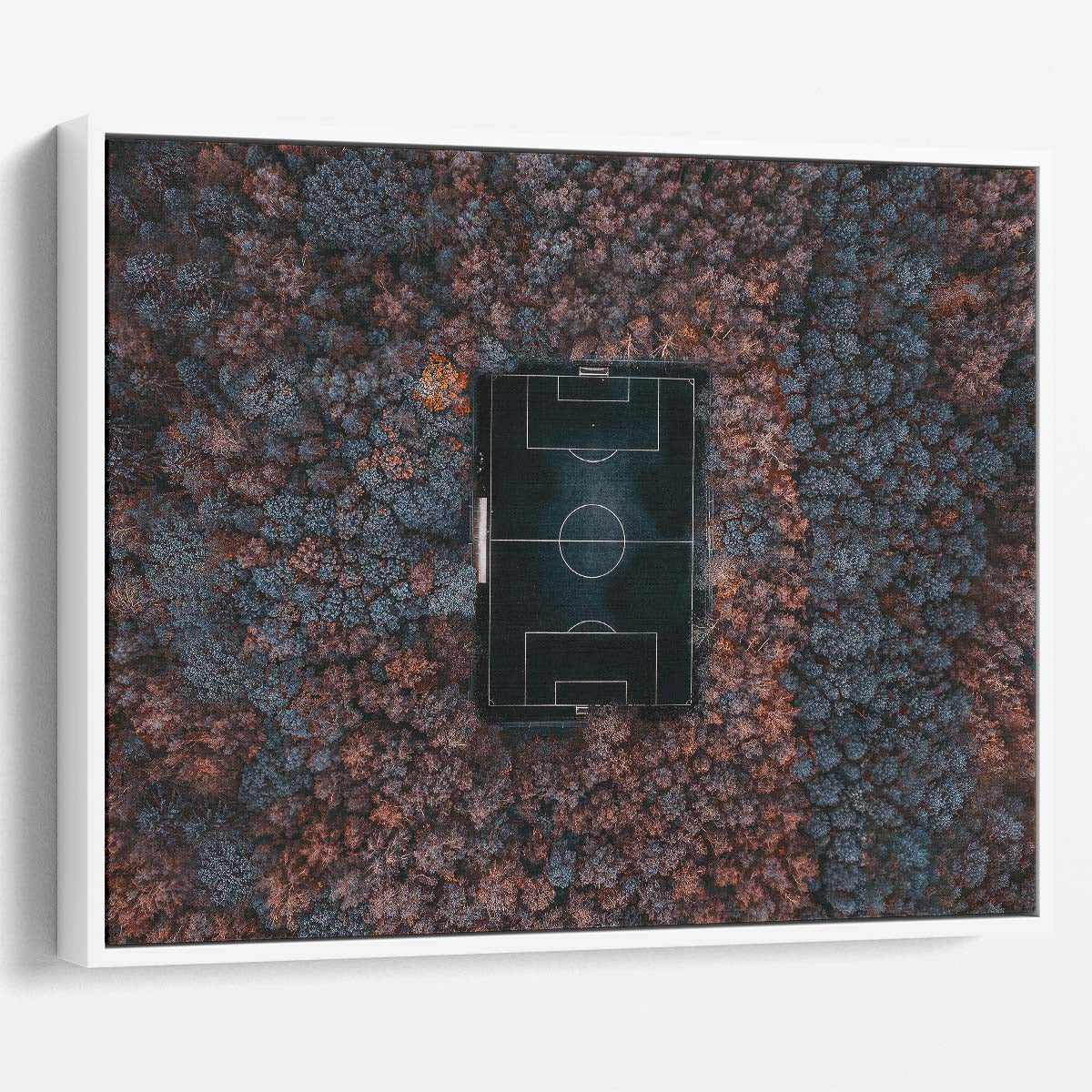 Aerial Autumn Soccer Field Forest Wall Art by Luxuriance Designs. Made in USA.