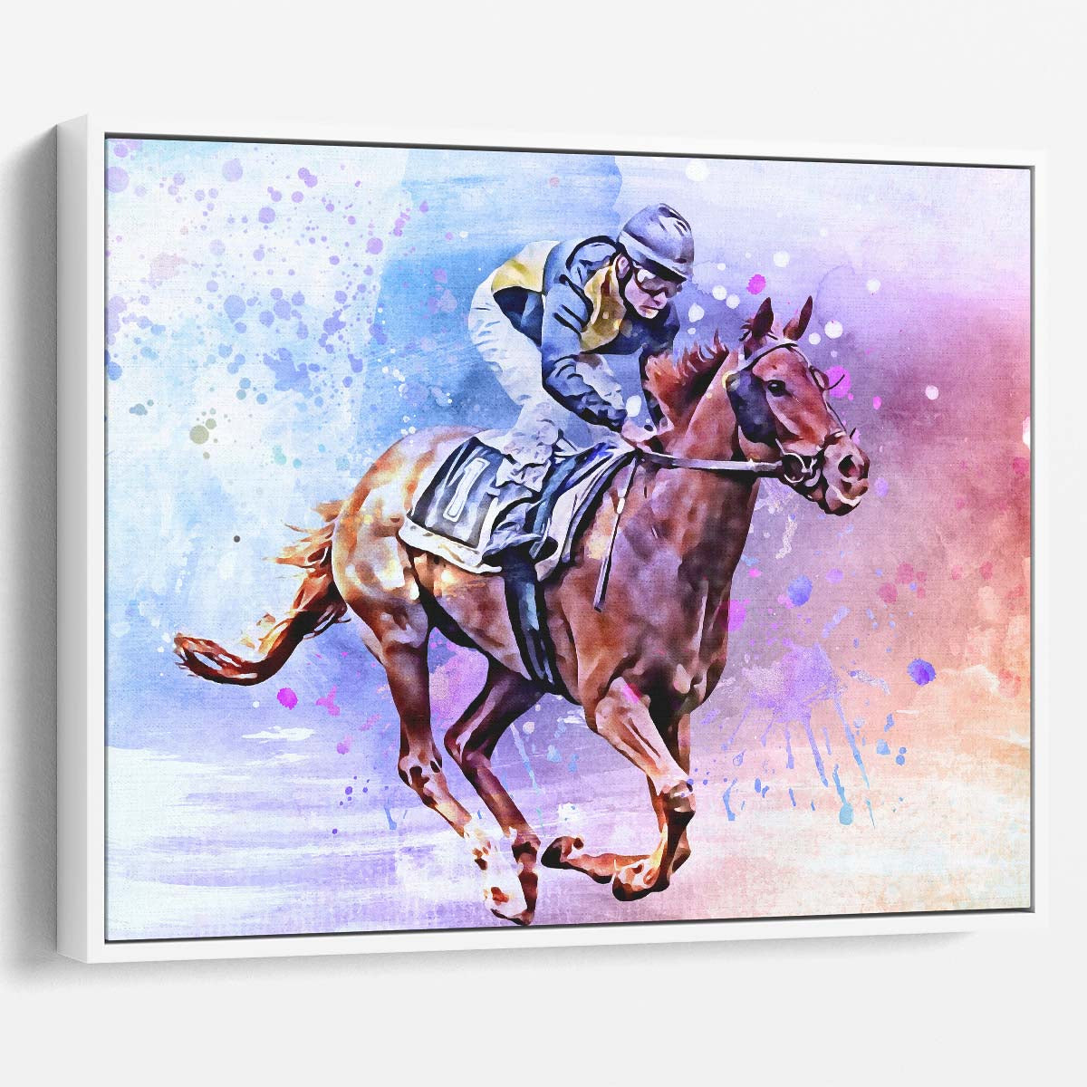 Horse Racing Gallop Watercolor Painting Wall Art by Luxuriance Designs. Made in USA.