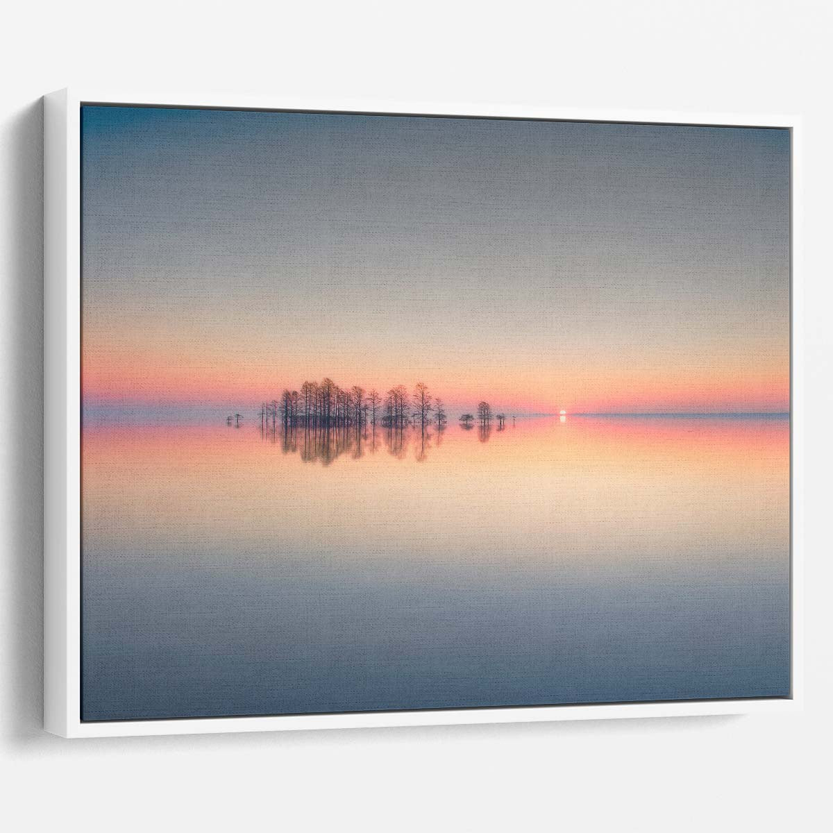 Serene Mattamuskeet Sunrise Cypress Landscape Wall Art by Luxuriance Designs. Made in USA.