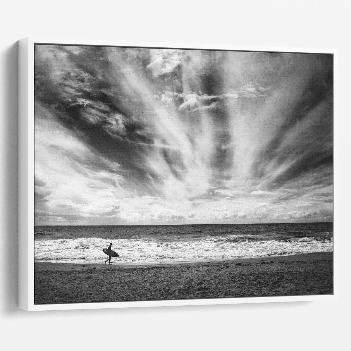 Solitary Surfer Carrying Board, Tarifa Beach Monochrome Wall Art