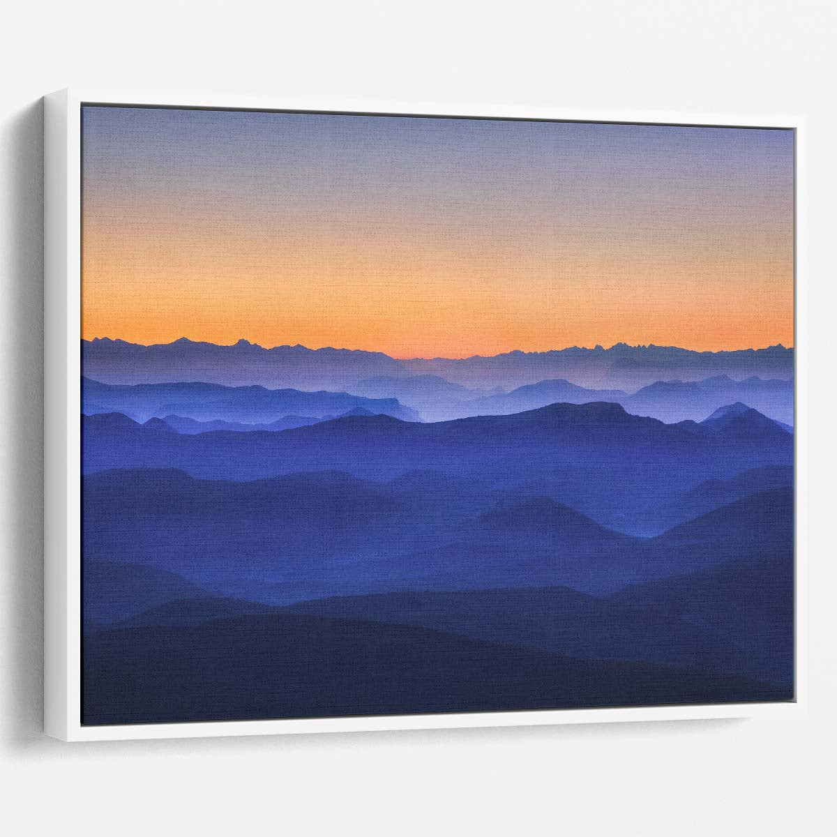 Misty Blue Mountain Layers Sunset View Wall Art by Luxuriance Designs. Made in USA.