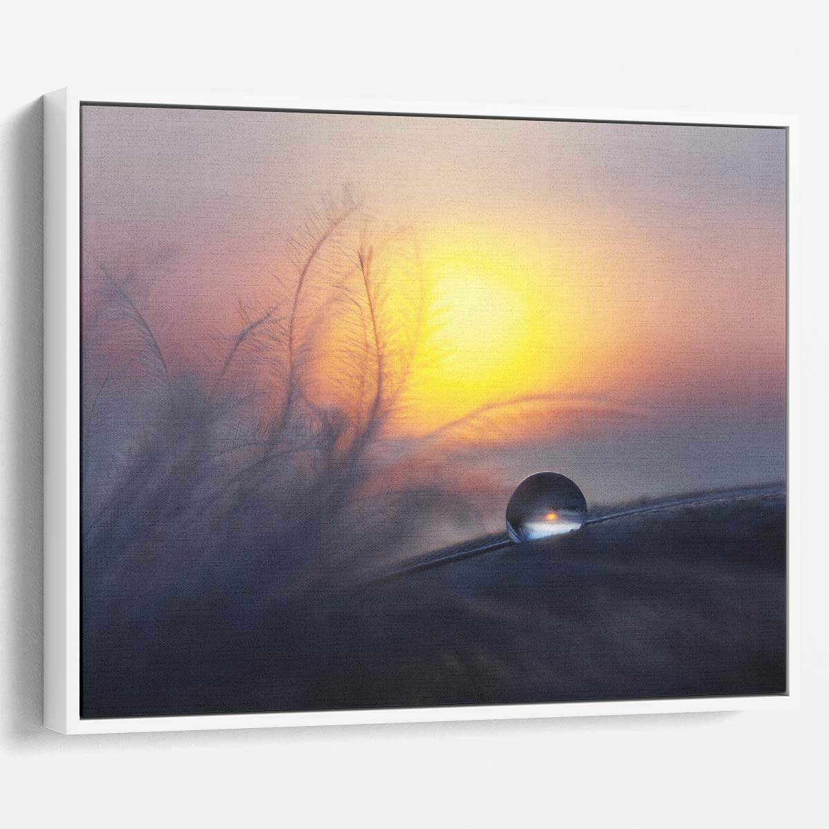 Delicate Dawn Feather & Dewdrop Sunrise Wall Art by Luxuriance Designs. Made in USA.