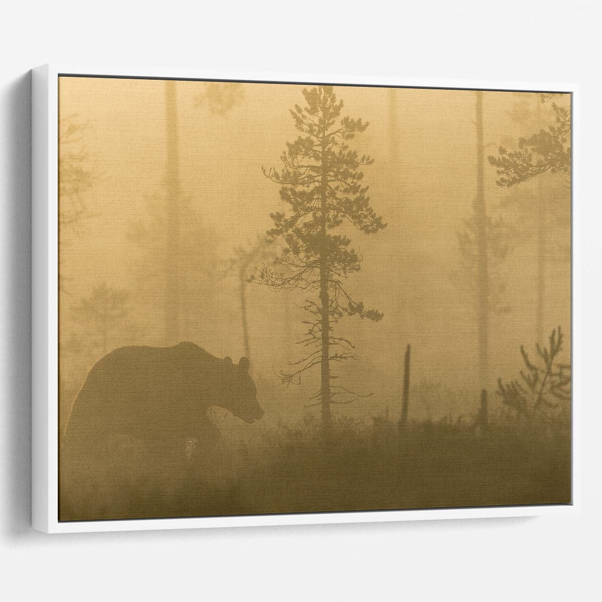 Misty Dawn Bear Silhouette Forest Landscape Wall Art by Luxuriance Designs. Made in USA.