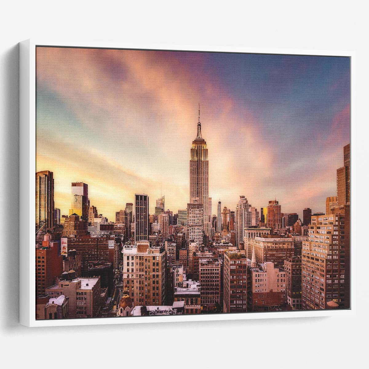 Empire State Sunset Skyline NYC Wall Art by Luxuriance Designs. Made in USA.