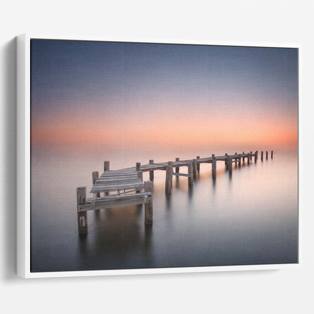 Serene Sunset Seascape Old Wooden Pier Wall Art by Luxuriance Designs. Made in USA.
