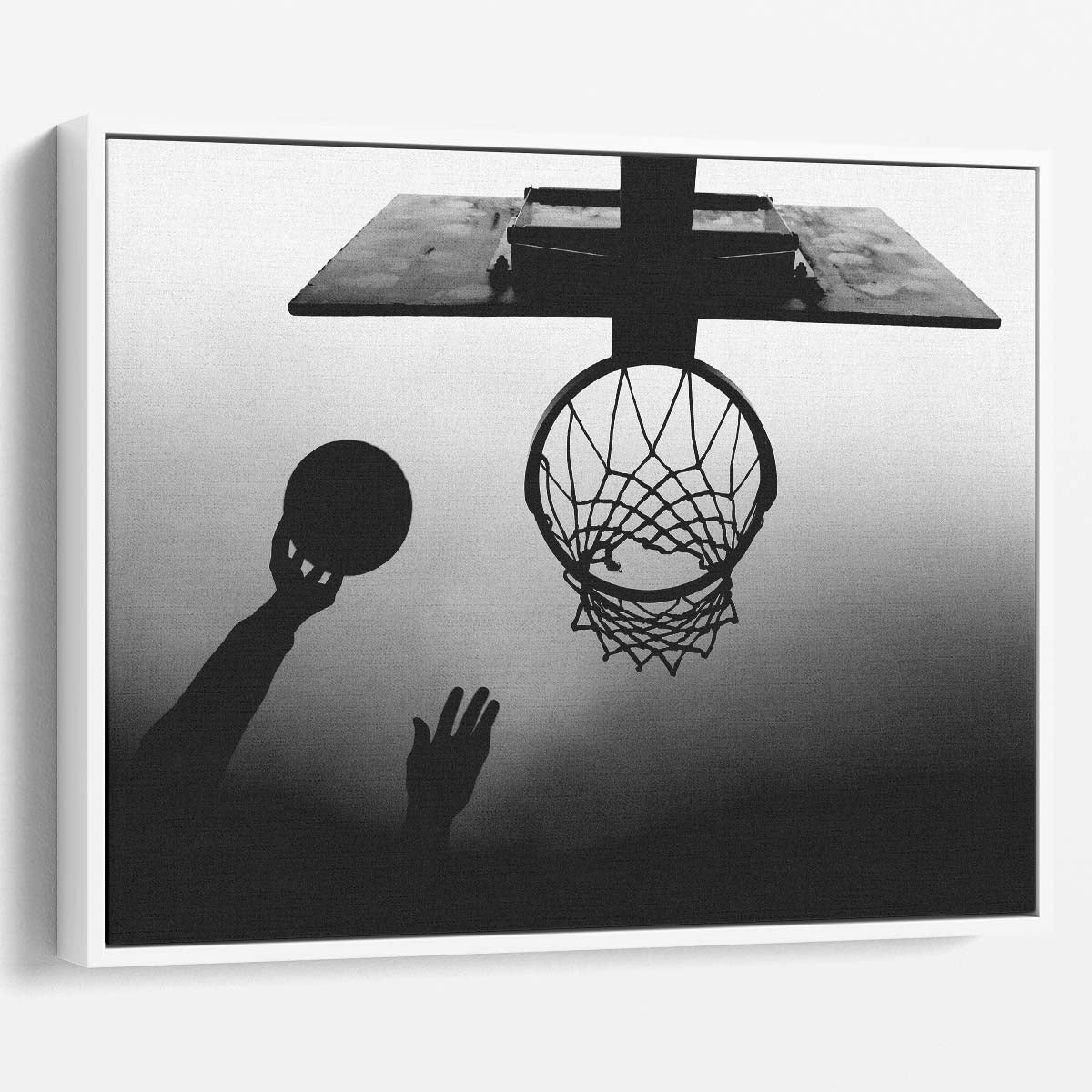 Dynamic Basketball Dunk Minimalist Black & White Wall Art by Luxuriance Designs. Made in USA.